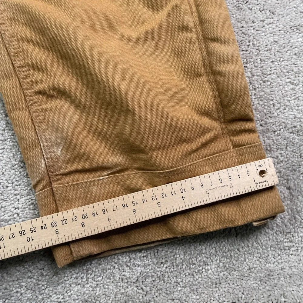 Carhartt Bib Overall Men Medium Short Brown Loose Fit Duck Insulated Double Knee